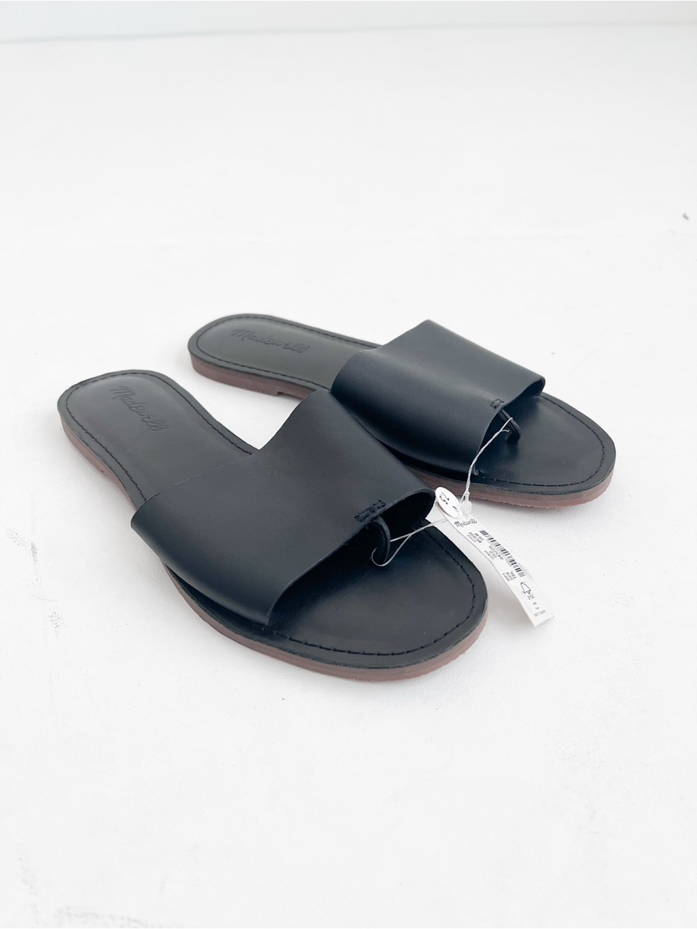 NWT Madewell Women's Black Leather Slide Sandals Size 7.5